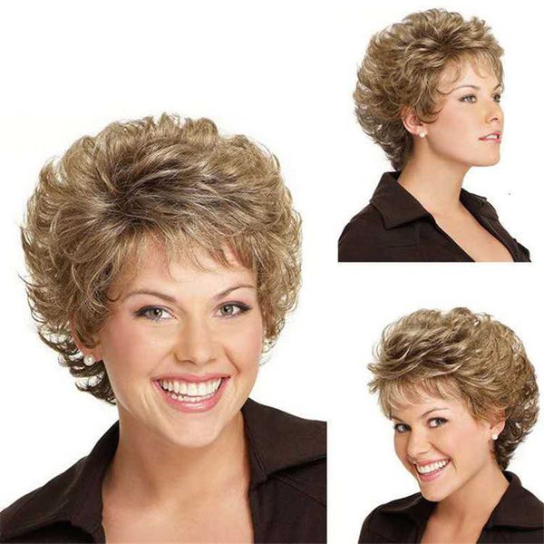 

wig cos high temperature silk hair mixed with blonde short curly fashion wig, Black