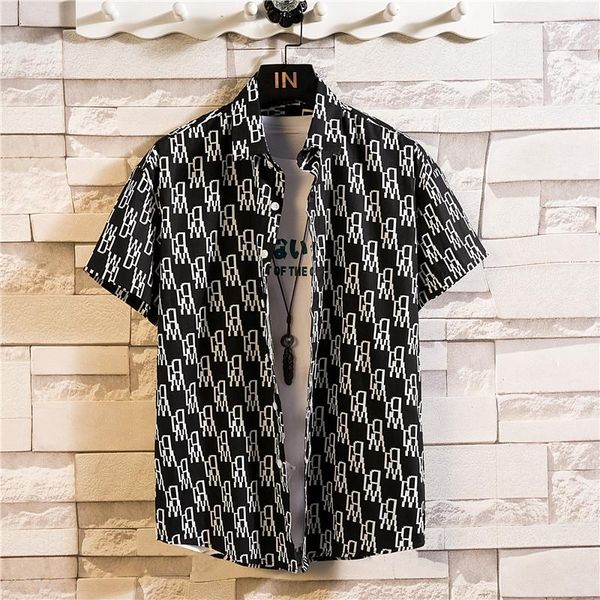 

men's casual shirts print brand 2021 summer beach shirt fashion short sleeve floral loose plus asian size -5xl high quality, White;black