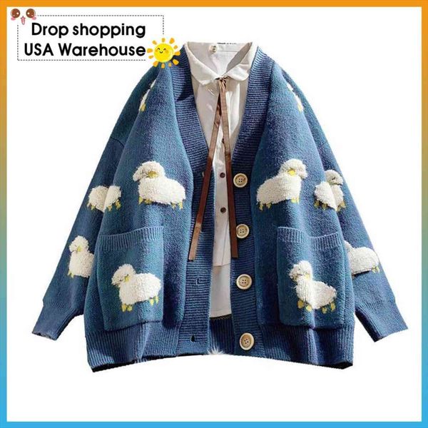 

womens autumn cardigan women loose sweaters outer wear thick clothes korean knit coat cute jacket, White;black