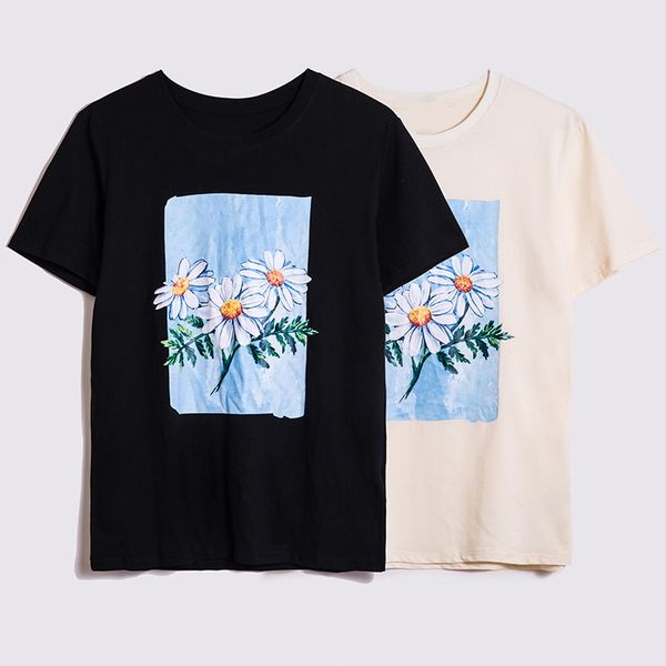

summer hip hop fashion men daisy print short sleeve t shirt size s-xxl, White;black