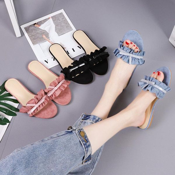

shoes woman 2021 slippers casual butterfly-knot pantofle loafers luxury flat rubber fashion fabric slides basic butterfly-kn, Black