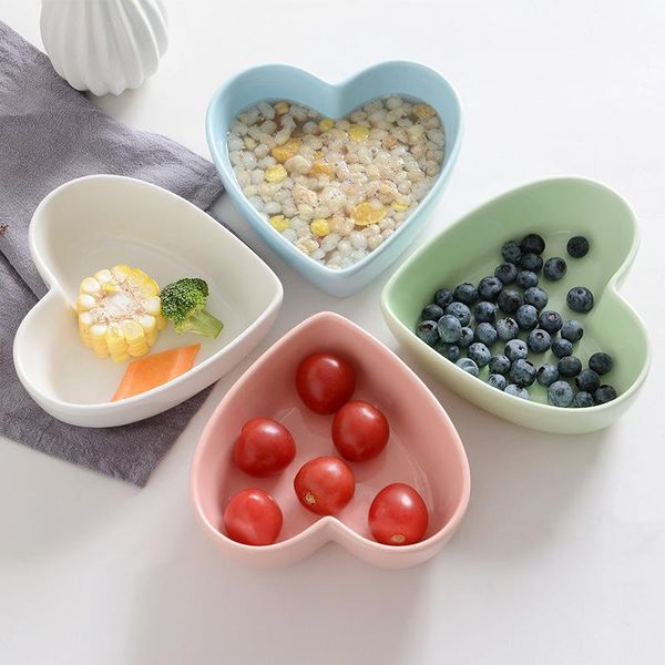 

bowls bowl creative love candy color pink blue ceramic heart-shaped baking for salad dessert soup pudding mold