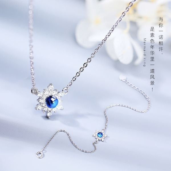 

xiaoling grey moonlight s925 silver necklace bracelet jewelry set snowflake two piece gift for friend, Black