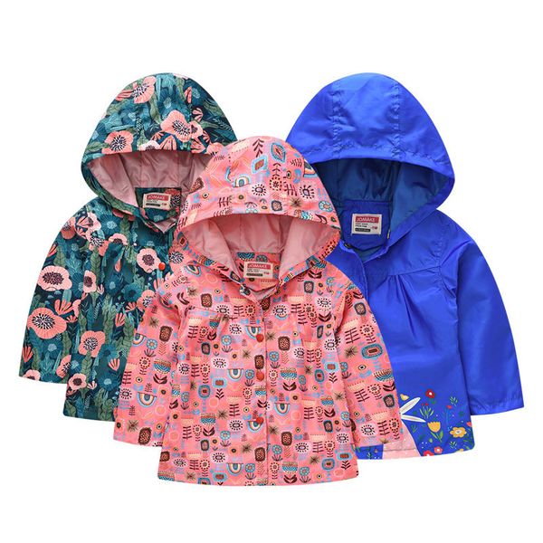 

new spring children jackets for girls hooded printed kids baby outerwear windbreaker autumn waterproof children coats clothing, Blue;gray