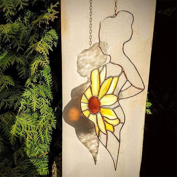 

pregnant mother shaped hanging suncatcher with hook stained pregnancy women sunflower window pendant ornament decoration a9lb garden decorat