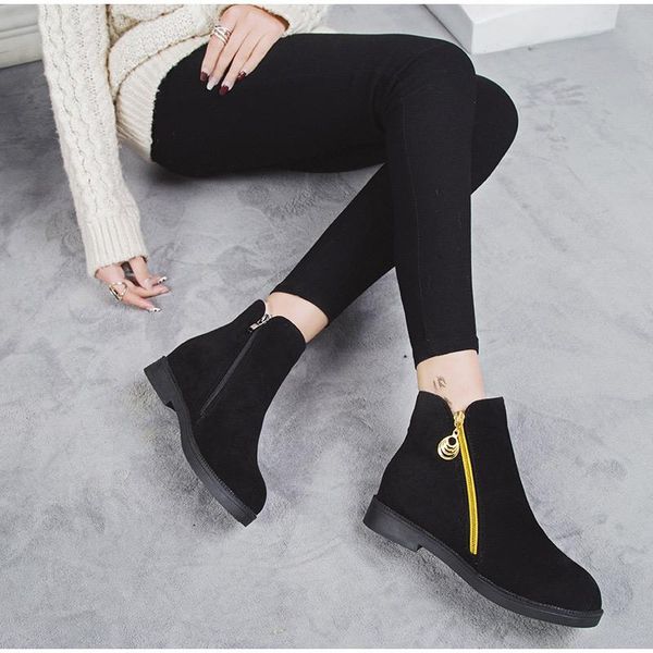 

boots women ankle winter plush warm zip rubber heels non-slip casual shoes 2021 female snow fashion ladies, Black
