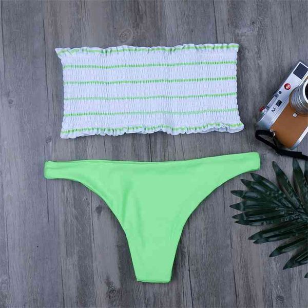 

brand two-piece women neon green bikini set smoed shirred summer chic swimwear bathing swim suits brazilian swimsuitby air