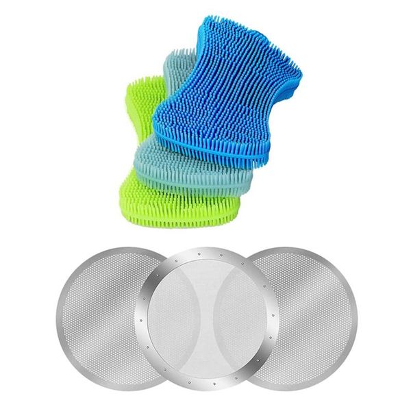 

coffee filters 9 pack 3 colors silicone dish sponges brush with metal reusable filter mesh silver