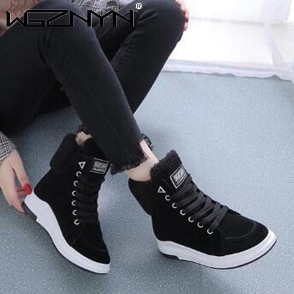 

boots 2021 women sneakers fashion flock casual wedges shoes breathable autumn winter lace-up flats platform, Black