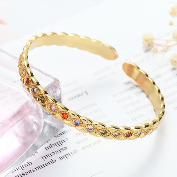 

bangle daihe luxury 18k gold geometric bracelet women colorful micro inlay cubic zirconia copper bangles jewelry gift, Black