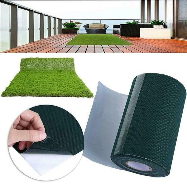

5mx15cm diy artificial grass jointing tape self adhesive outdoor garden green synthetic lawn carpet seaming decorative flowers & wreaths