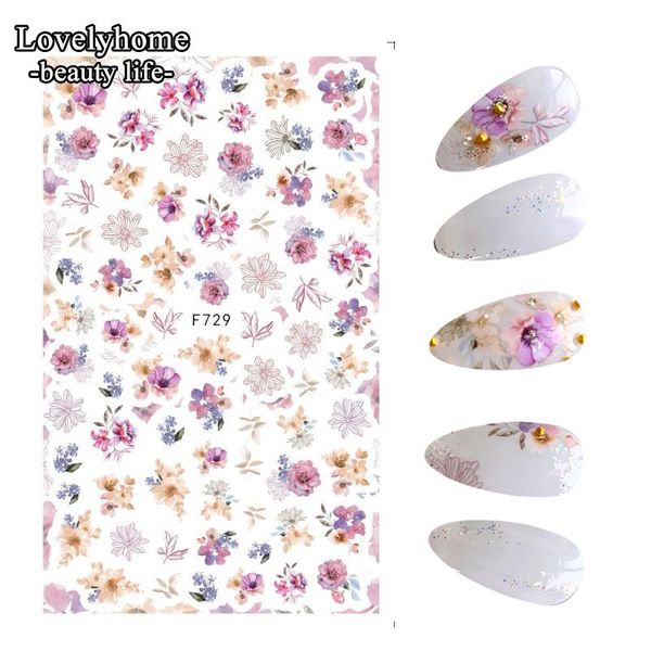

1pcs 3d flowers nail stickers adhesive ultra thin decals back glue finger tips decorations f729 &, Black