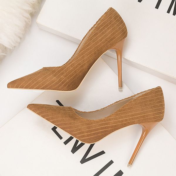 

fashion simple ol high heeled shoes show thin suede high heeled shallow mouth pointed women's single shoes, Black