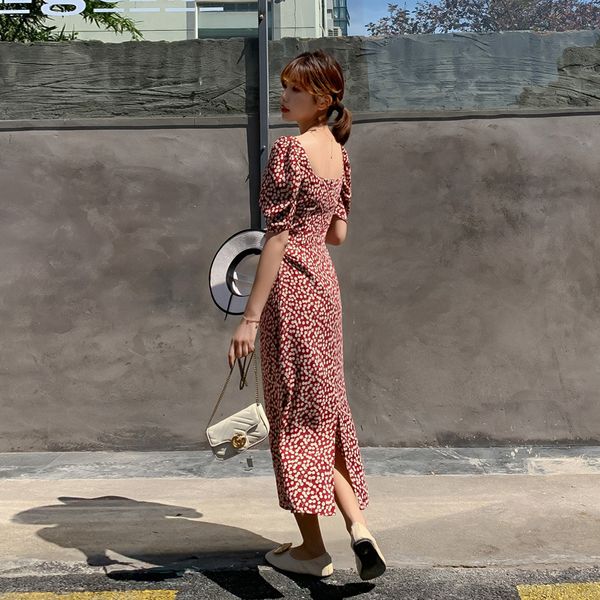 

dresses vintage floral print long v-neck retro sleeve boho chiffon women es summer fairy robe ete femme, Black;gray