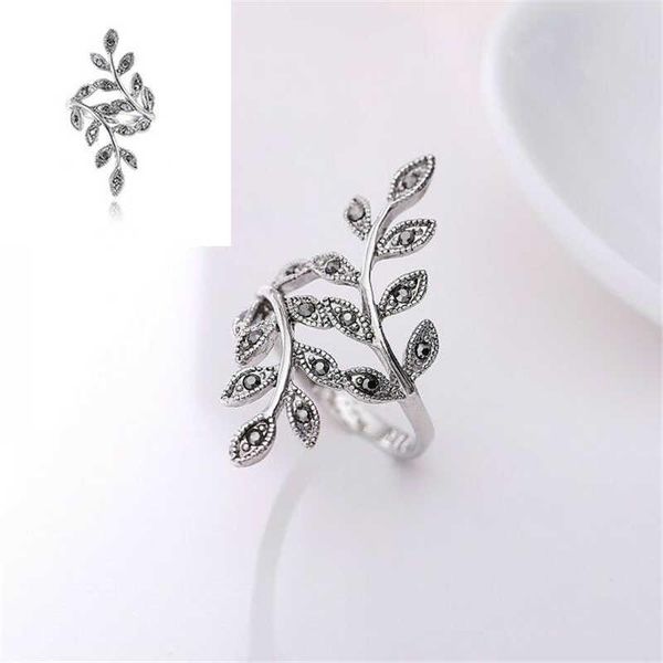 

cluster rings vintage delicate grace fashion personality gift marcasite black leaves style white gold women ring, Golden;silver