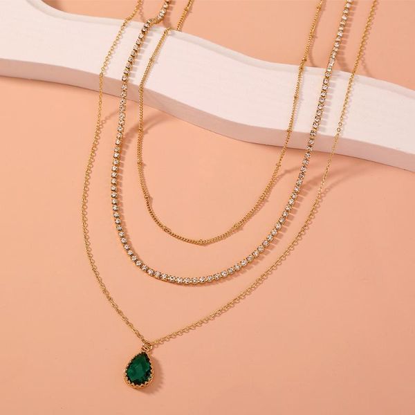 

chains luxury water drop rhinestone pendant necklace multilayer white pearl gold chain choker bohemian jewelry for women, Silver