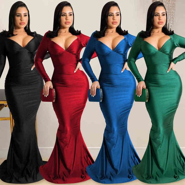 

women's casual dresses fashion product solid color v-neck sleeve backls long skirt, Black;gray
