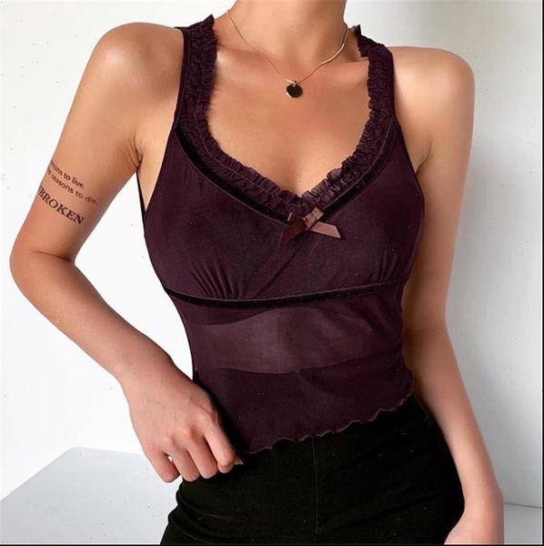 

club womens cami tank women ladies sleeveless v neck ruched perspective vest camis summer mesh fishnet see through, White