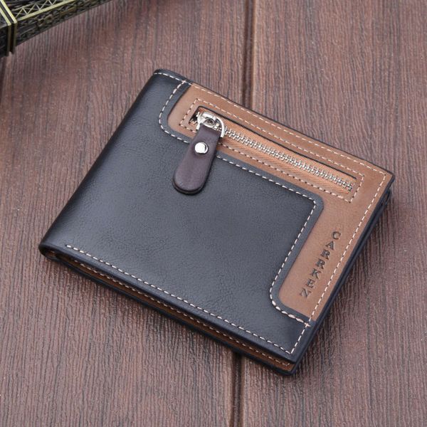 

the wallet men's short wallet casual dollar wallet zipper pocket, Black