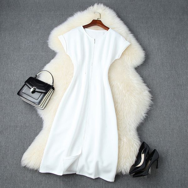 

casual dresses summer sleeveless round neck white / black pure color zipper split mid-calf dress elegant q20t11095 pw8c, Black;gray