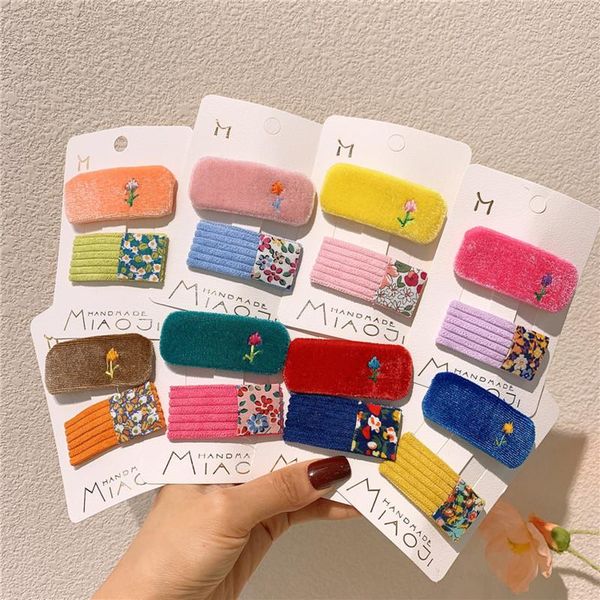 

hair accessories winter children's fashion flannel hairpins korean sweet girl simple cute embroidery flower bb clip, Slivery;white