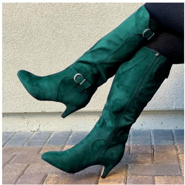 

boots 2021 women thin high heel platform fashion knee-high pointed toe ladies pu leather botas mujer large size 35-43, Black