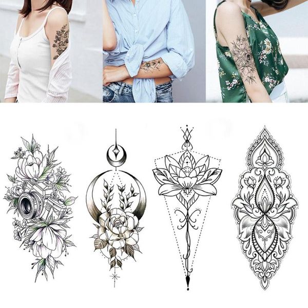 

temporary tattoos black flower sticker realistic fake waterproof rose tattoo decal for body art legs arm tatoos