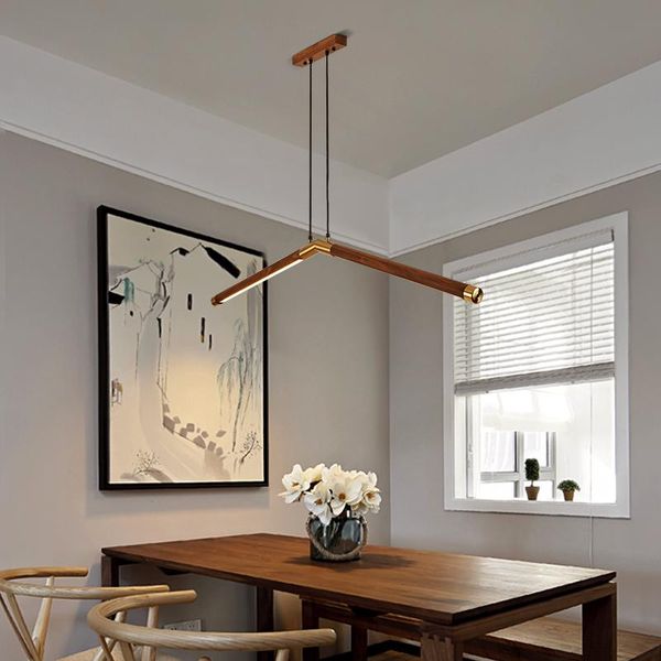 

led minimalist chandelier nordic black walnut creative study lamp coffee bar table office strip pendant lamps