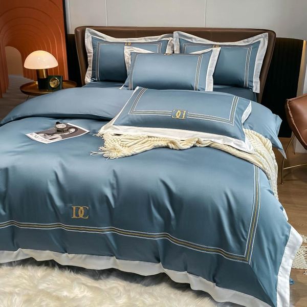 

bedding sets egyptian cotton set solid color embroidery duvet cover long-staple 60s bed sheet fitted beds