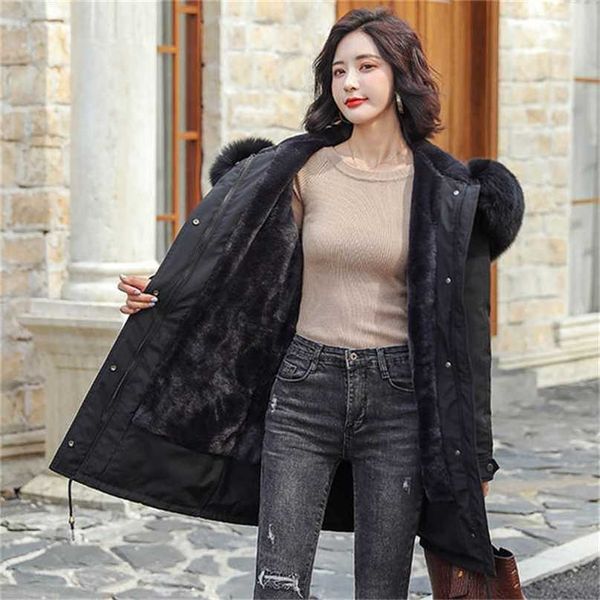 

winter parkas winter women's coats hooded fur collar thick section warm jackets snow coat jacket 211216, Black