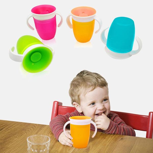 

cups & saucers 360 degrees leakproof baby learning drinking rotated with double handle flip lid plastic cup magic kids water feeding bottle