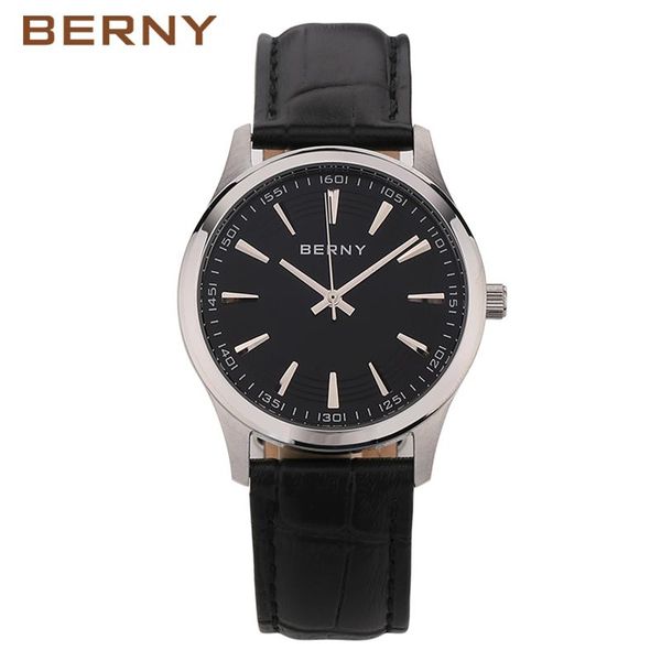 

wristwatches berny men watch quartz fashion relogio saat montre horloge masculino erkek hombre japan movement 2694m, Slivery;brown