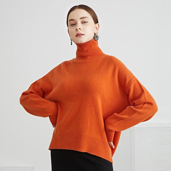 

women's sweaters softable thickened turtleneck pullover 2021 autumn and winter loose 100% wool sweater women, White;black