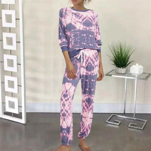 

women's two piece pants tie dyed 2 sets for casual loose o neck half sleeve women home wear clo ox5m, White