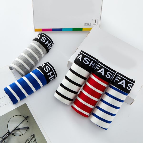 

zhongshan fashion cotton men's underwear elastic middle waist stripe breathable boxer pants young student, Black;white