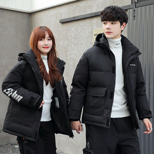 

-20 degree winter stand collar men's down jackets fashion loose couple parkas outwear keep warm thicken white duck coats, Black