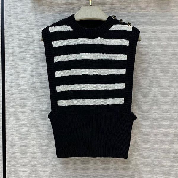 

women's vests grand designer sleeveless sweater for women o-neck striped fashion solf lady 2021, Black;white