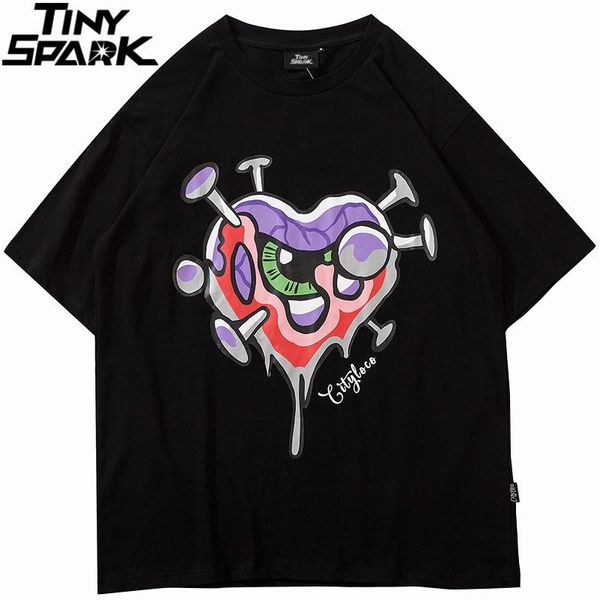

men streetwear harajuku t shirt hip hop eye heart letter print tshirt 2021 summer short sleeve t-shirt cotton casual black men's t-shir, White;black