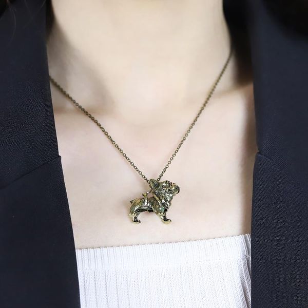 

chokers fashion vintage old metal dog pendant necklace cute pug animal punk goth men and women accessories, Golden;silver