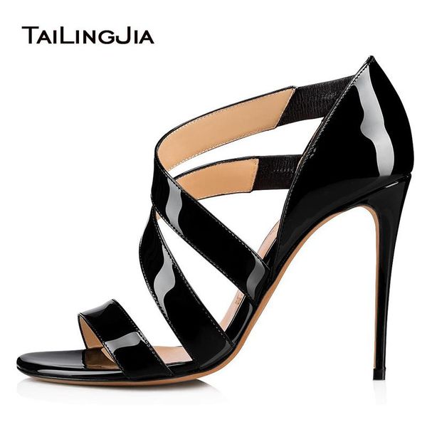 

stylish shiny black open toe sandals for womens heeled patent leather nude stiletto heels strappy bride shoes ladies summer 2021