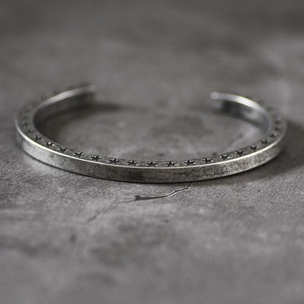 

bangle nordic men's vintage stainless steel star pattern cuff open bracelet jewelry viking, Black