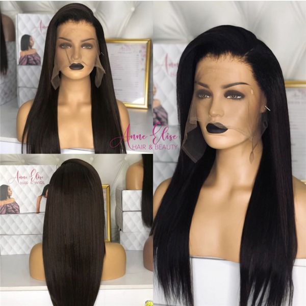 

human hair pre-lace wigs y divided black long straight hairs wig chemical fiber, Black;brown
