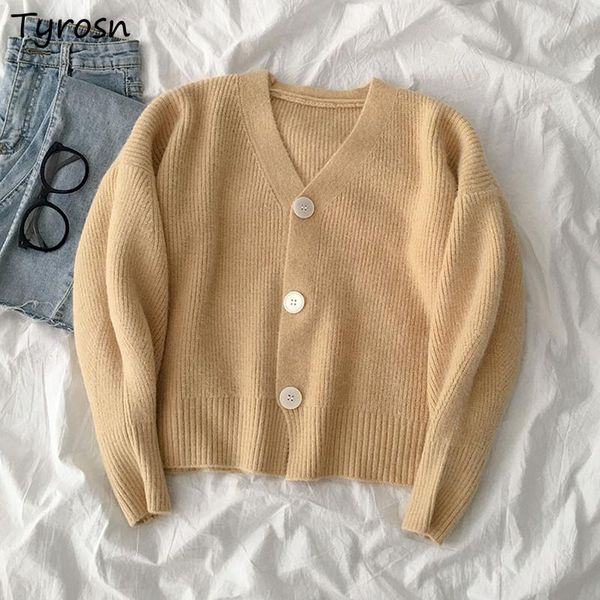 

women's knits & tees women cardigans v-neck solid tender femme ulzzang all-match knitted coats single breasted trendy retro cozy temper, White