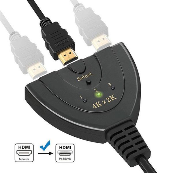 

audio cables & connectors mini 3 port splitter 4k male adapter cable 4k*2k switcher splitte 1080p switch for hdtv xbox ps3