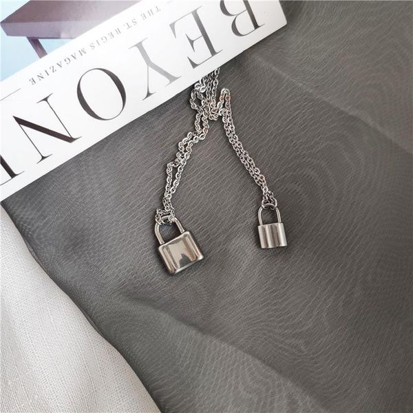 

pendant necklaces simple padlock stainless steel necklace for women special lock link chain gifts friends couple jewelry 1pcs, Silver