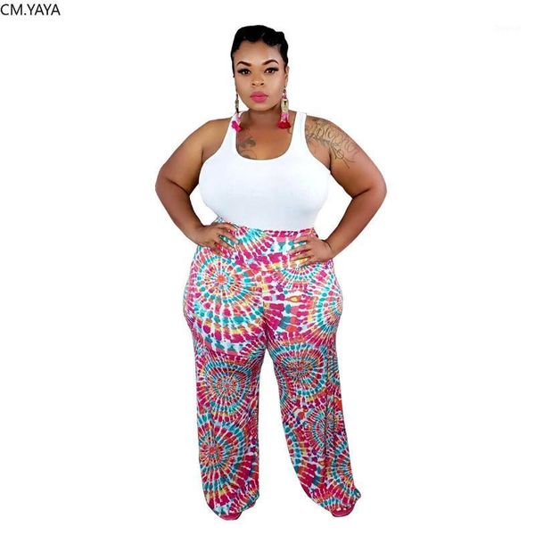 

women's pants & capris cm. plus size xl-4xl tie dye black hole print straight wide leg beach high waist boho women lady casual trousers, Black;white