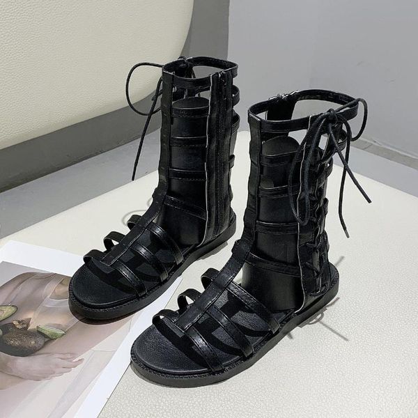 

spring summer women high sandals net red low heel back zipper roman cool boots female wild casual beach shoes, Black