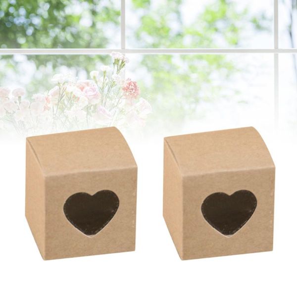 

pcs square kraft paper candy boxes pvc transparent heart-shaped window cupcake favor wedding party accessories (kraft gift wrap