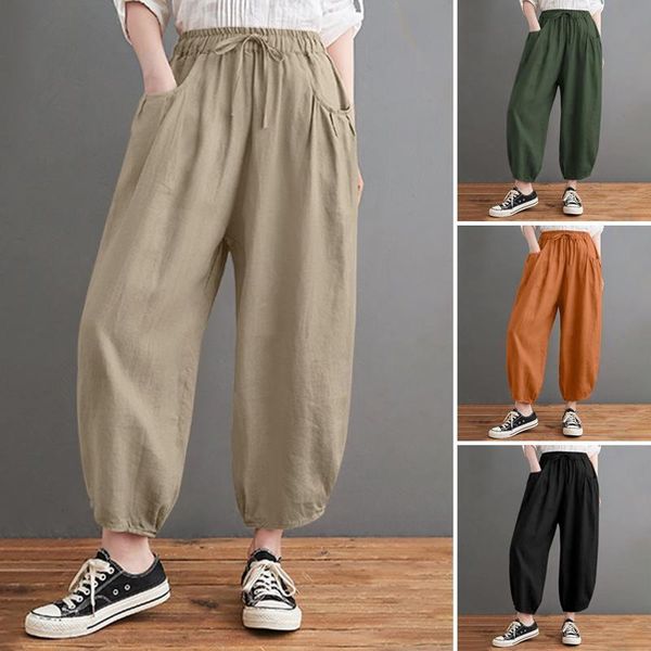 

women's pants & capris vintage harem autumn trousers 2022 casual elastic waist long pantalon palazzo female solid turnip oversize, Black;white