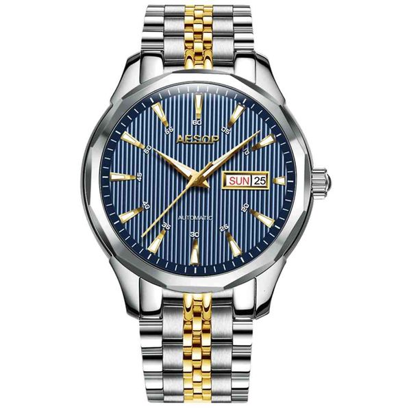 

aesop men's clock japan automatic mechanical s date week lighting luxury brand polshorlog man relogio masculino, Slivery;brown
